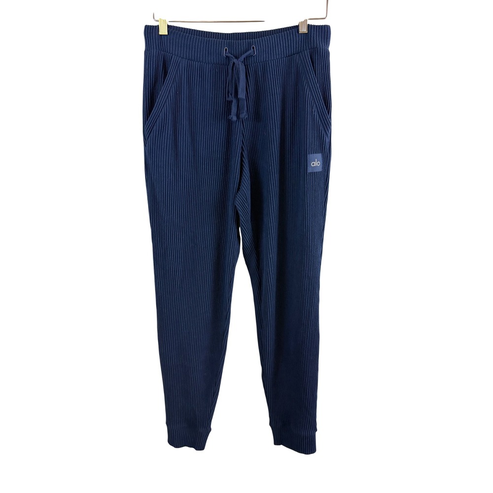 Alo Yoga Muse Ribbed Jogger Women Medium Navy Blue Ribbed Knit Pockets